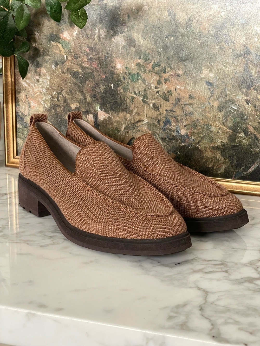 Rothy’s Lug Loafer Merino Wool Herringbone Teak Brown Size 9.5